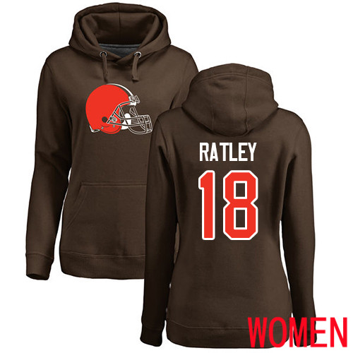 Cleveland Browns Damion Ratley Women Brown Jersey #18 NFL Football Name and Number Logo Pullover Hoodie Sweatshirt->women nfl jersey->Women Jersey